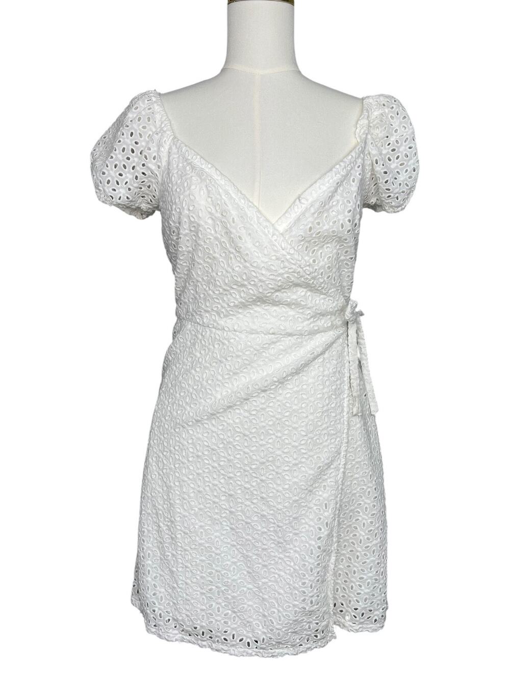 Hollister white eyelet wrap mini dress size small